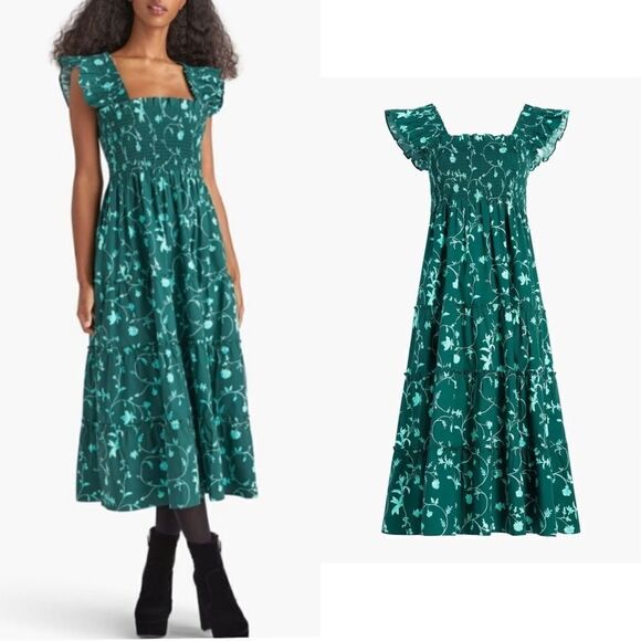 Hill House The Ellie Nap Dress in Green Botanical - Picture 1 of 8